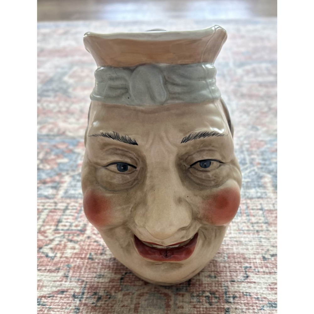 Antique French Sarreguemines Majolica Face Jug Sailor Hat
